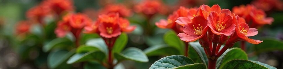 Fototapeta premium Euphorbia Geroldi red flowers with lower leaves, succulent plants, red flowers, botanical garden