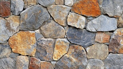 Rustic Stone Wall Texture Seamless Pattern of Natural Grey, Brown, and Orange Stones