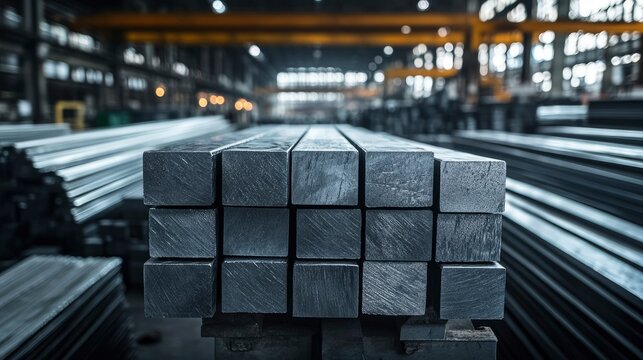 Steel Square Bars in Industrial Warehouse