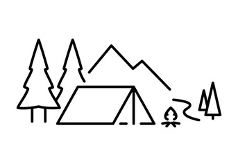 Camping in nature painting, trees, streams and mountains.