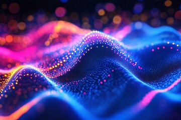 Obraz premium Abstract digital wave with neon particles, perfect for technology and futuristic themes.