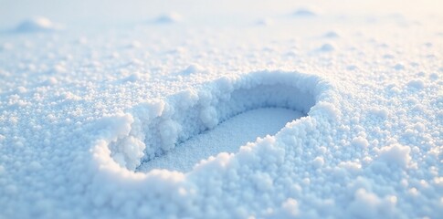 A solitary footprint in the soft blanket of snow, snow, white, calmness