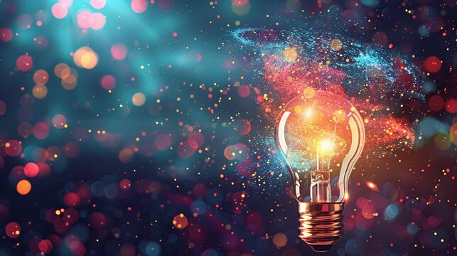 Glowing light bulb exploding with radiant energy symbolizing the unleashing of creative potential  Conceptual image representing new ideas breakthrough thinking and the power of imagination