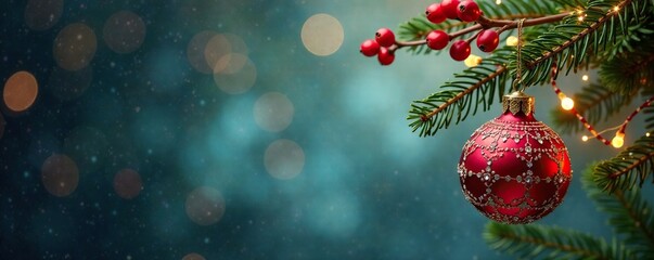 A beaded garland hangs with crystal ornaments and red berries, festive, crystal, ornament