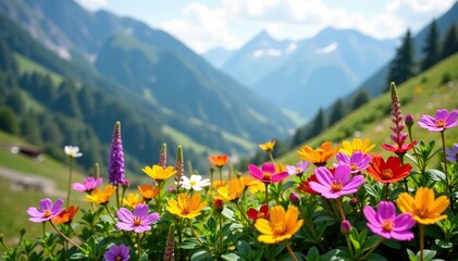 Fototapeta premium A colorful bouquet of alpine wildflowers in a mountain garden, botany, flowers, nature