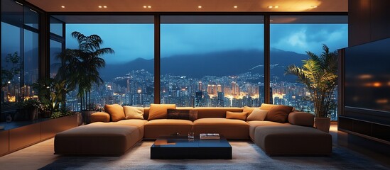 Fototapeta premium Night Cityscape View from Luxurious Apartment