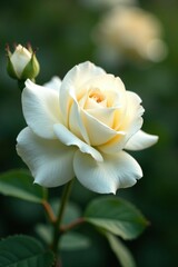Soft focused petals of white rose in shallow depth of field, blossom, garden, nature