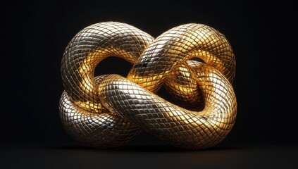 Fototapeta premium Intricate Golden Knot Design Symbolizing Connection and Unity in Abstract Artistic Style with Dynamic Lighting and Textured Surface for Visual Impact
