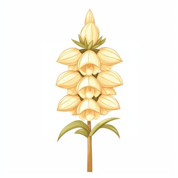 A stylized illustration of a flowering izote plant with cream-colored blossoms and green leaves.
