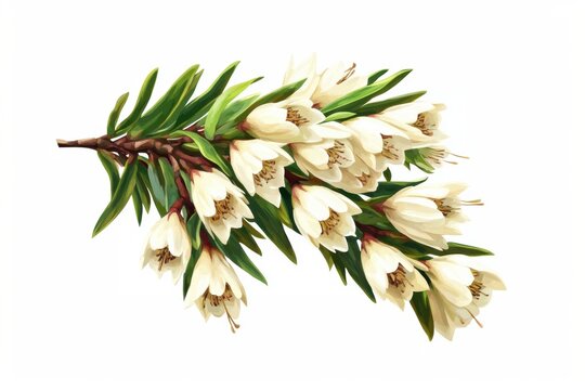 A detailed illustration of a flowering izote plant with white blossoms and green leaves.