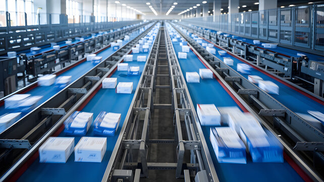 Mail sorting facility with automated machinery efficiently processing and organizing large volumes of mail, showcasing the importance of technology in modern logistics and postal services.
