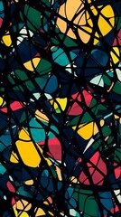 This vibrant abstract artwork features a dynamic arrangement of colorful shapes and intricate lines, creating an engaging visual experience. Perfect for modern decor.