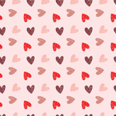 Seamless Patterned Background Featuring Hand-Drawn Hearts in Various Colors