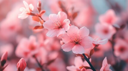 Obraz premium Delicate Pink Cherry Blossoms in Full Bloom