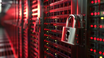 Secure Server Rack with Locked Data Center Infrastructure for Digital Information Protection and Cybersecurity