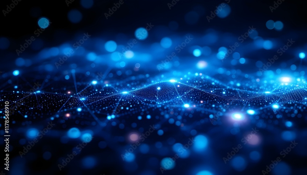 Poster Abstract technology futuristic concept circle dot blue digital on hi tech future blue background network. Abstract technology background with circles. Big data, blockchain technology innovation
