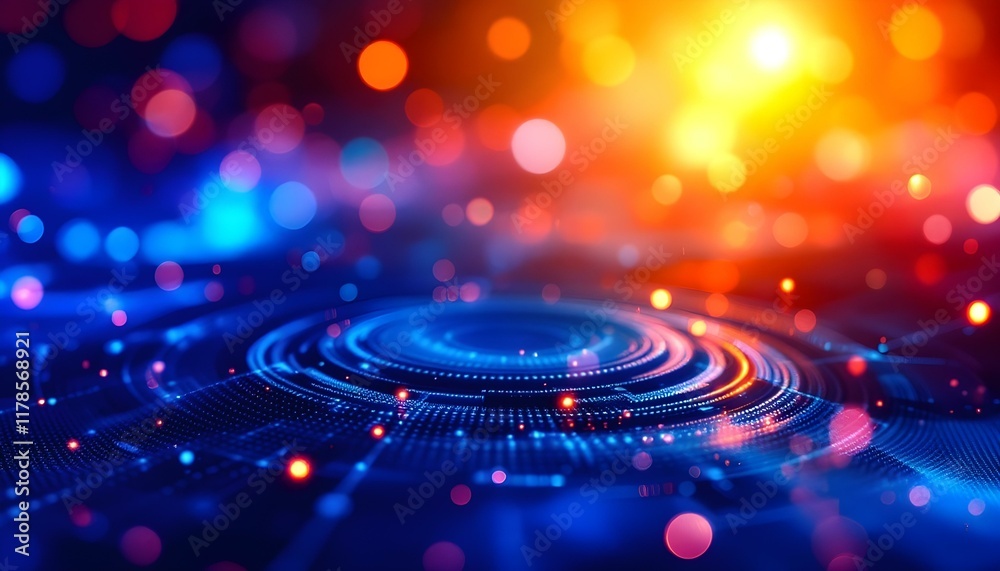 Poster Abstract technology futuristic concept circle dot blue digital on hi tech future blue background network. Abstract technology background with circles. Big data, blockchain technology innovation