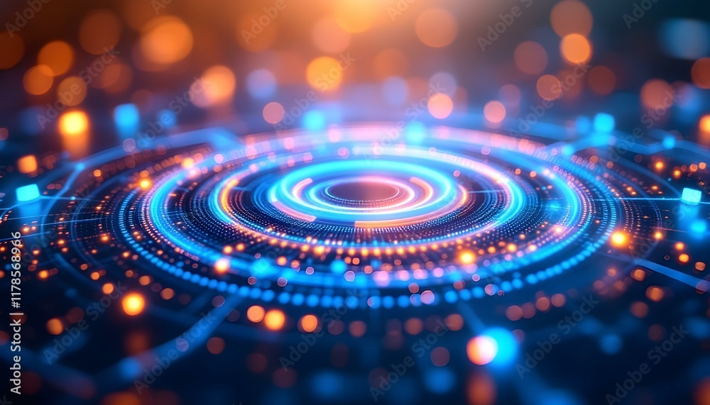 Poster Abstract technology futuristic concept circle dot blue digital on hi tech future blue background network. Abstract technology background with circles. Big data, blockchain technology innovation