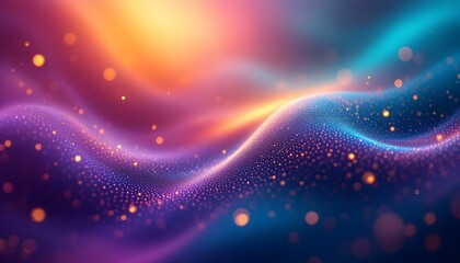 Obraz premium Abstract technology particles mesh background. Abstract particles dot the background banner. Blue purple wave line light gradient dark background. Purple background with many glowing particles.