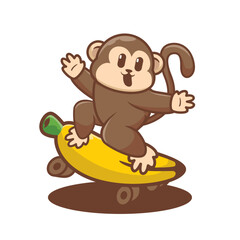 Cute Monkey cartoon play skateboard