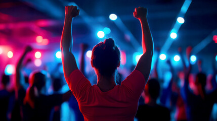 Fototapeta premium Celebration of victory and unity in a vibrant, energetic crowd.