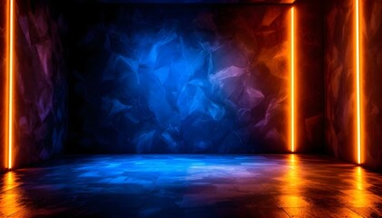 Naklejka premium Abstract wall studio room blue background for displaying your products. Dark empty scene, blue neon searchlight light. Dark blue studio room with spotlight backdrop wallpaper. 3d blue room background