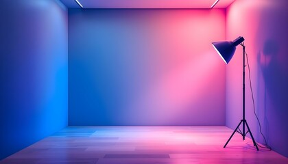 Abstract wall studio room blue background for displaying your products. Dark empty scene, blue neon searchlight light. Dark blue studio room with spotlight backdrop wallpaper. 3d blue room background