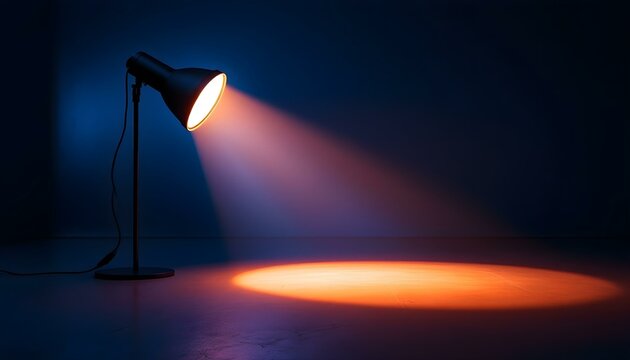 Abstract wall studio room blue background for displaying your products. Dark empty scene, blue neon searchlight light. Dark blue studio room with spotlight backdrop wallpaper. 3d blue room background