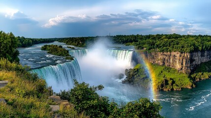 Fototapeta premium Majestic niagara falls with rainbow niagara nature photography scenic view vibrant landscape waterfall concept
