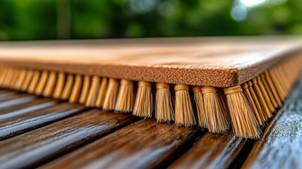 Close-up of a Wooden Brush with Natural Bristles