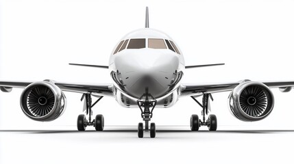 Fototapeta premium Front view of a white passenger airplane isolated on white background.