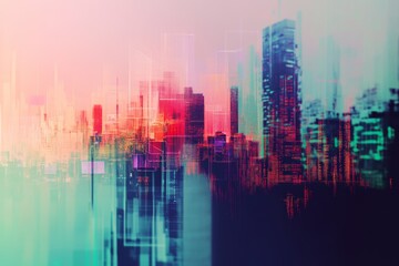 Explore a stunning futuristic cityscape featuring abstract digital elements and vibrant glow effects, creating a visually immersive urban environment.
