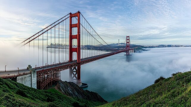 Golden gate bridge in morning fog san francisco scenic view tranquil environment captivating concept