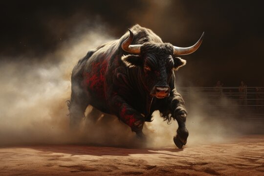 Bull snorting and pawing bullfighting architecture bullfighter.