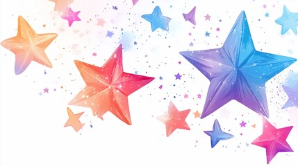 Obraz premium Colorful stars and sparkles on white background.