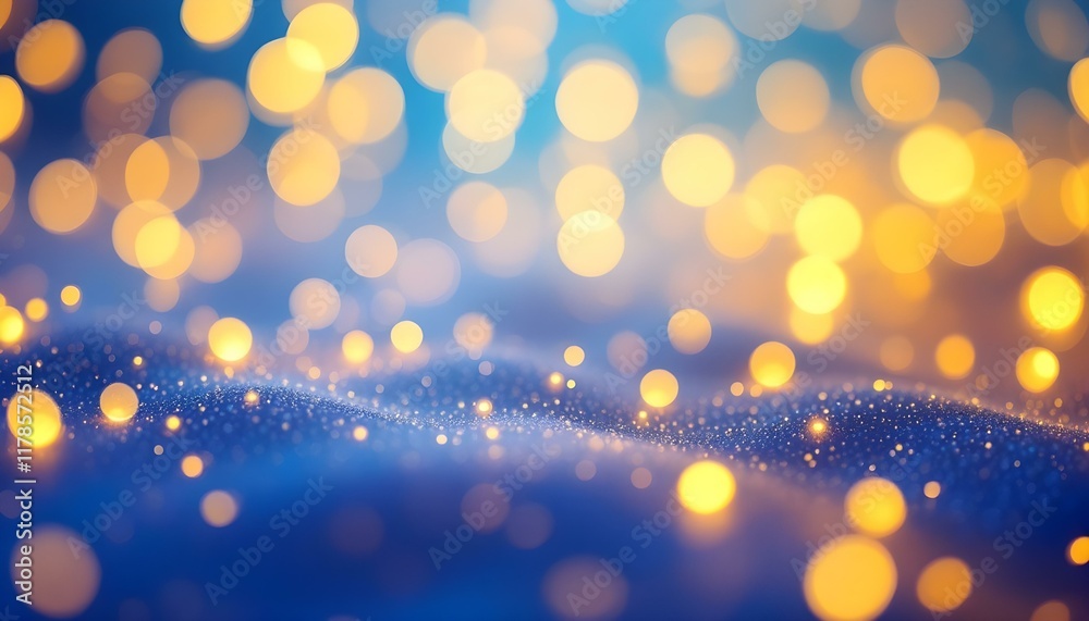 Poster blue background with glowing dots bokeh style. blue background, in a futuristic style. light dots an