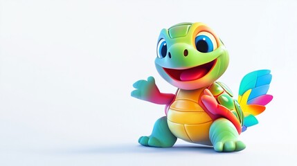 Fototapeta premium Colorful cartoon turtle waving, cheerful, friendly.