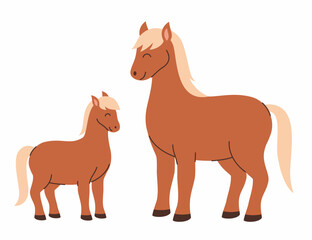 A horse and its child. Flat vector illustration.
