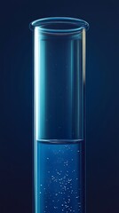 A clear glass tube with a blue liquid inside. The tube is almost empty. There are bubbles in the liquid