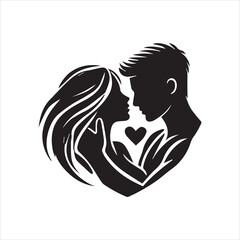 Silhouette of a Couple Icon Logo Vector on White Background
