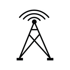 Naklejka premium Radio tower icon set. Radio tower, mast with radio waves isolated on white artboard. 11.11