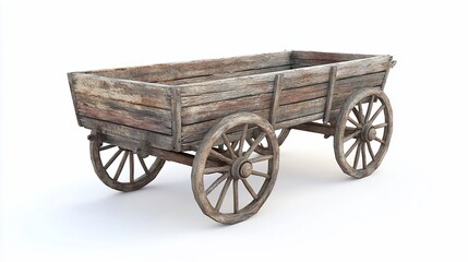 Old wooden wagon isolated on white background.