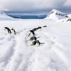 Penguin Procession in Antarctica 