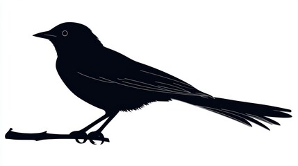 Obraz premium Minimalist silhouette of a bird on a branch, perfect for nature-themed designs and artistic projects.