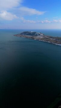 Landscape of lake Sevan by drone.