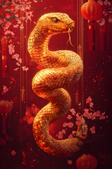 Fototapeta premium Chinese New Year wallpaper honoring the Year of the Snake 2025