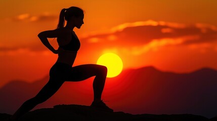 Woman Stretching at Sunset for Fitness