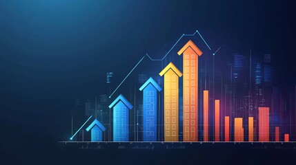 Rising house prices graph, real estate growth chart.