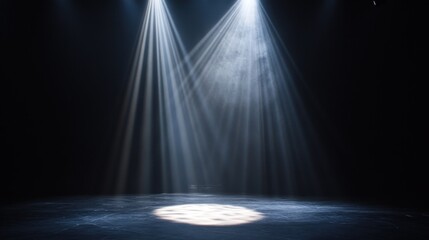 Dramatic Stage Lighting: Spotlight Beams Illuminate Dark Stage