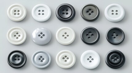 Realistic 3D set of buttons for clothes, perfect for fashion, sewing, and craft designs, showcasing detailed textures.